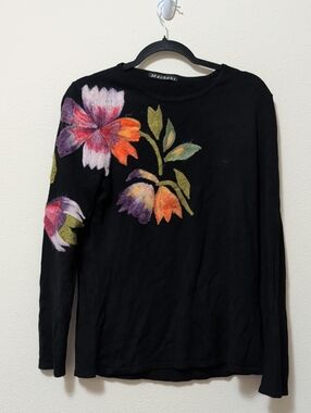 Mechanic Black Floral-Embroidered Crewneck Sweater